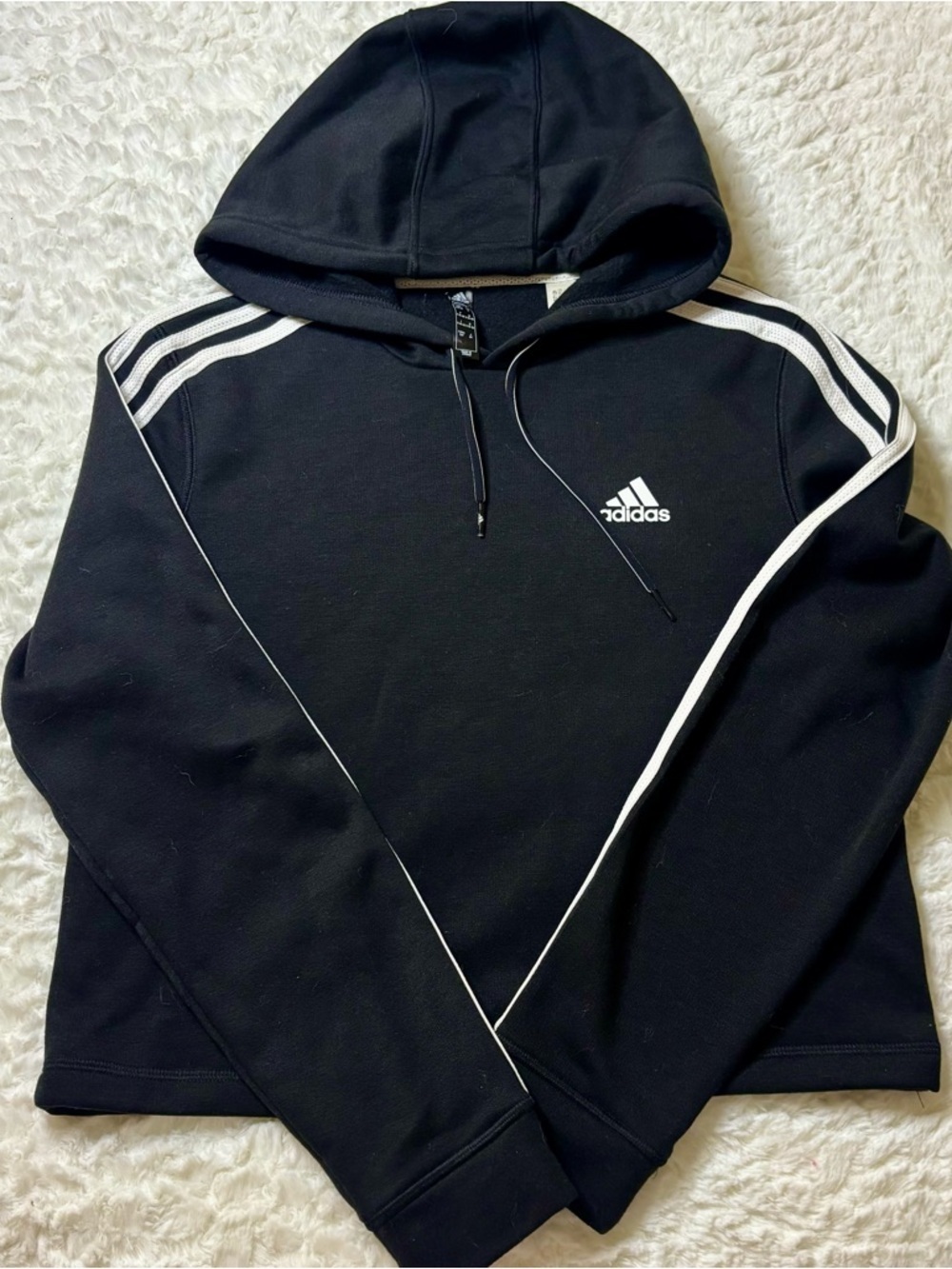 ADIDAS Black Pullover Hoodie with Contrast Drawcord cropped